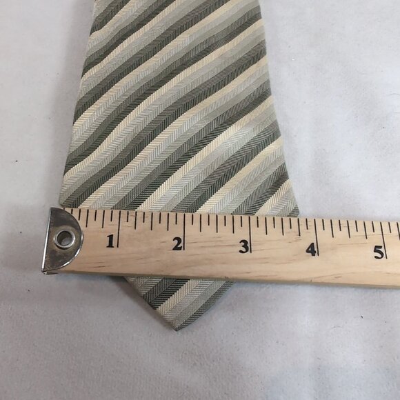 Profilo Studio 100% Silk Tie Men's Neck Diagonal Striped Silver Grey Yellow Gold - Picture 8 of 10